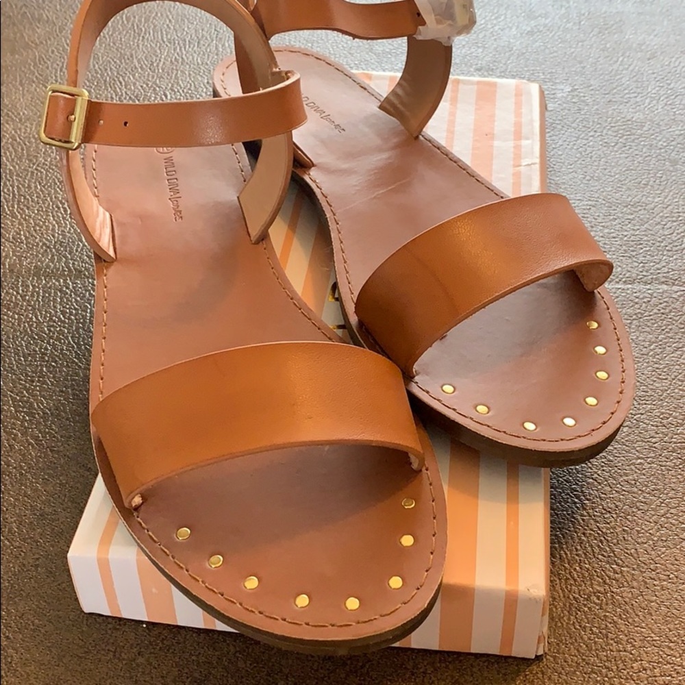 Gold studded brown leather sandals